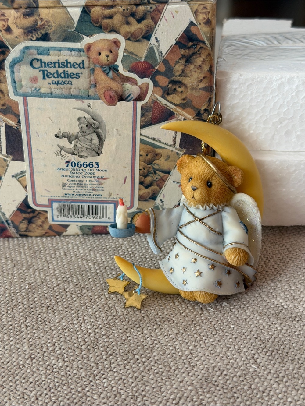 Cherished Teddies Bear Angel Sitting on Moon Ornament 2000